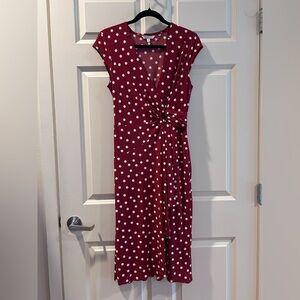 Signature by Robbie Bee Red Polka Dot Twist-Front Midi Dress